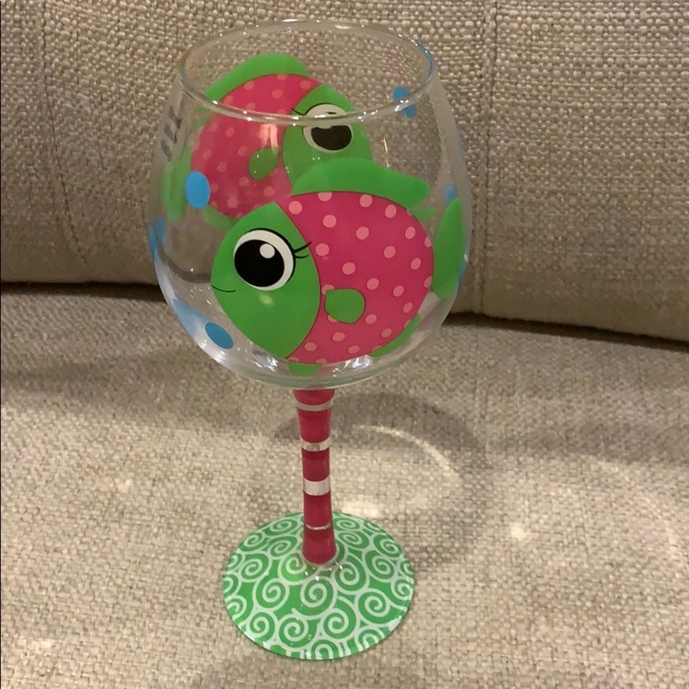 Hand Painted Fish Wine Glass 8.75”